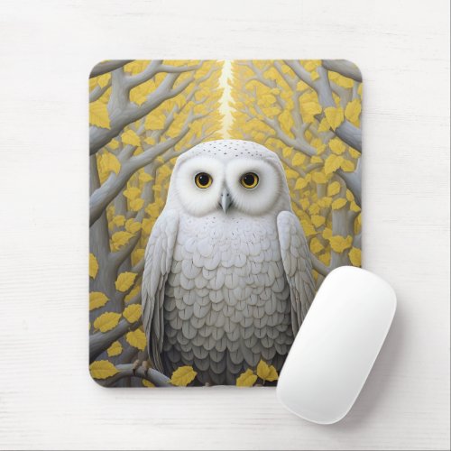 Mystical Flight The White Owls Enchanted Journey Mouse Pad