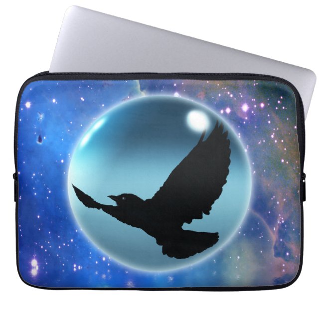 Mystical Flying Crow & Orb Laptop Sleeve (Front)