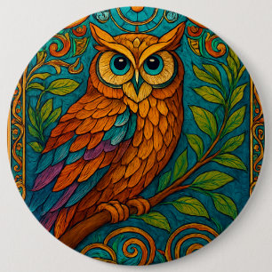 Mystical Folk Art Owl Illustration – Boho Vintage Button