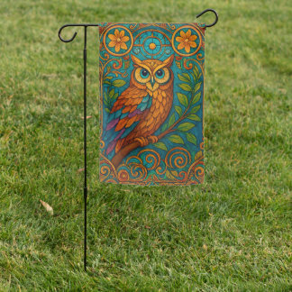 Mystical Folk Art Owl Illustration – Boho Vintage Garden Flag