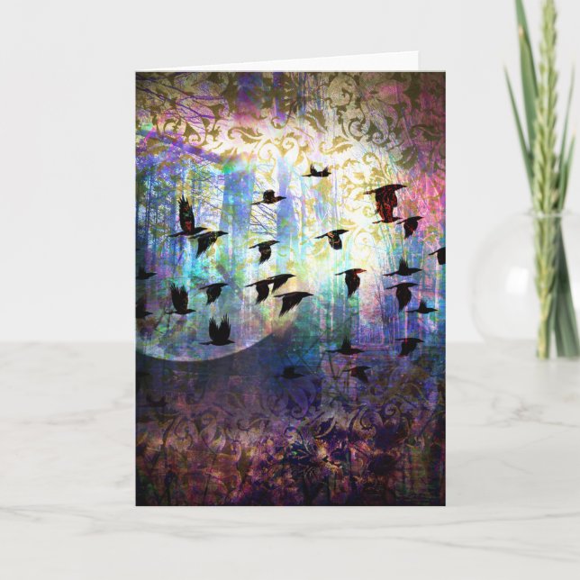 Mystical Forest and Raven Moon Greeting Card (Front)