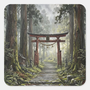 Mystical forest and torii gate that symbolizes it square sticker