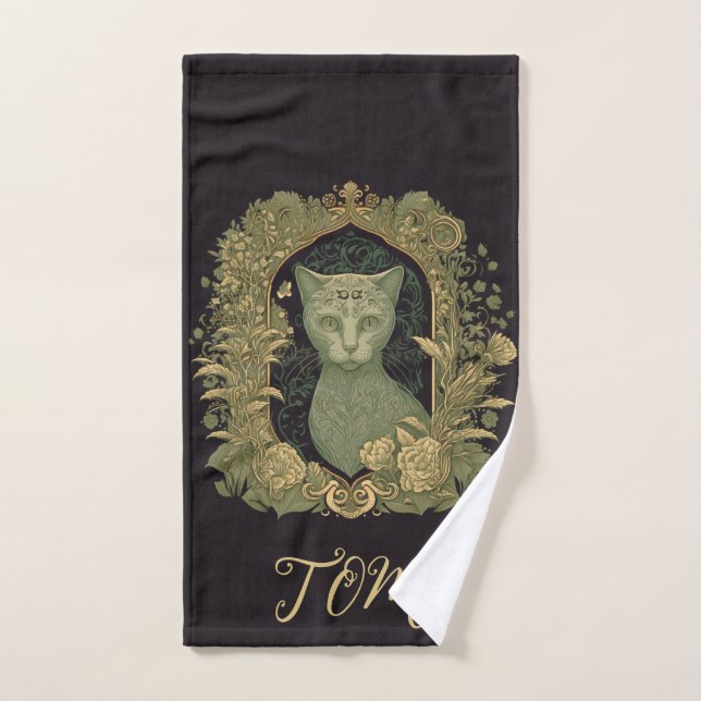 Mystical Forest Cat - Personalized Woodland  Bath Towel Set (Hand Towel)