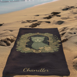 Mystical Forest Cat - Personalized Woodland  Beach Towel