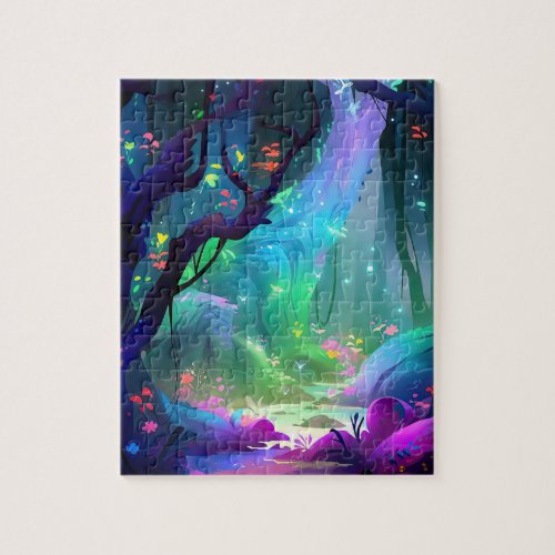 Mystical Forest Celestial Blue Night Sky Jigsaw Puzzle