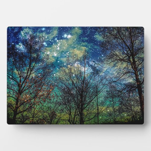 Mystical Forest Celestial Blue Night Sky Plaque