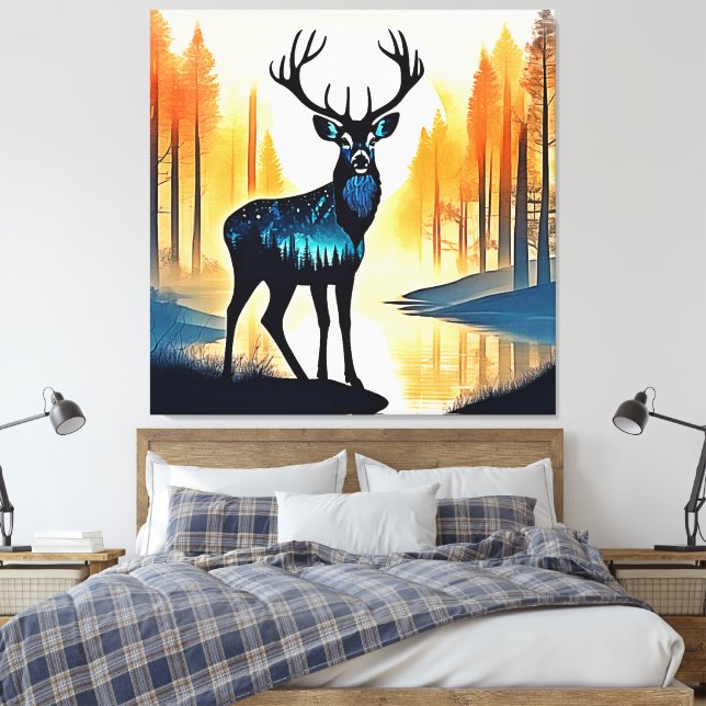 Mystical Forest Deer Canvas Print (Insitu(Bedroom))