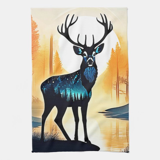 Mystical Forest Deer Kitchen Towel (Vertical)