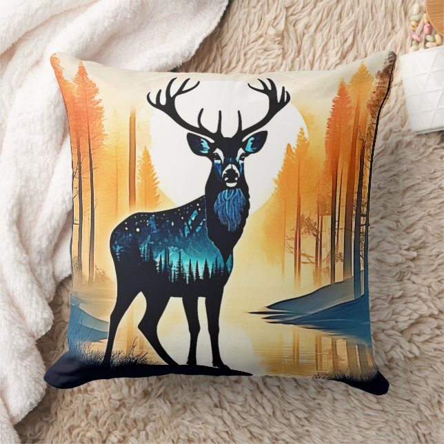 Mystical Forest Deer Throw Pillow (Blanket)