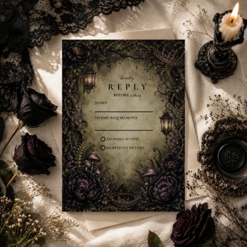 Mystical Forest Fairy Goth Wedding RSVP Card