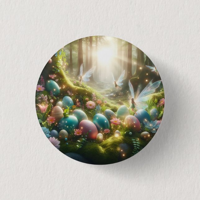 Mystical Forest Fairy Magical Spring Eggs Button (Front)