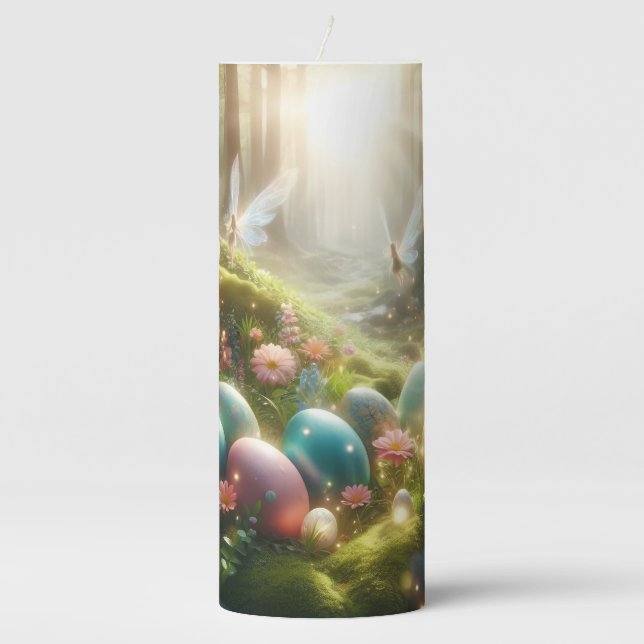 Mystical Forest Fairy Magical Spring Eggs Pillar Candle (Front)