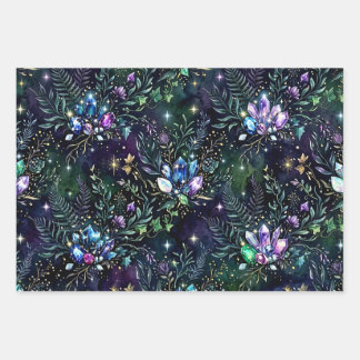 Mystical Forest Gemstones Print Flat Wrap Wrapping Paper Sheets