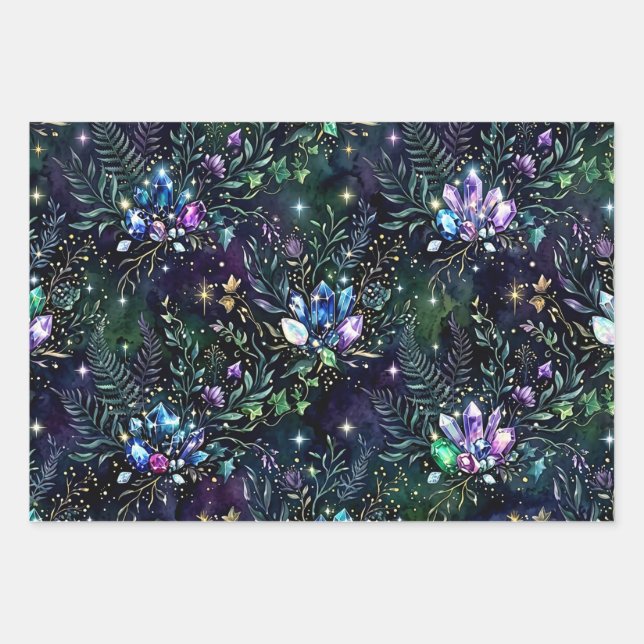 Mystical Forest Gemstones Print Flat Wrap Wrapping Paper Sheets (Front)
