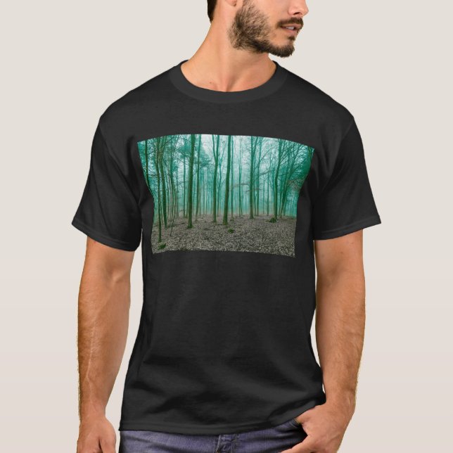 Mystical Forest in the fog in Green T-Shirt (Front)