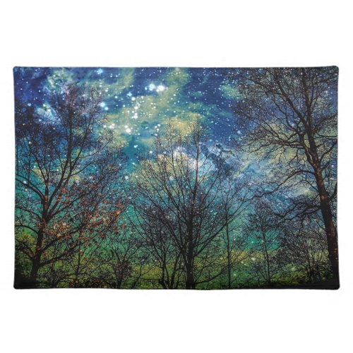 Mystical Forest Stars Trees Nature Cloth Placemat