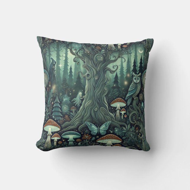 Mystical Forest Throw Pillow (Front)
