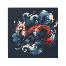 Mystical Fox Amidst Swirling Eddies - Digital Art