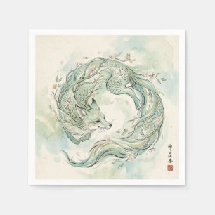Mystical Fox Dragon Watercolor Art (1) Napkins