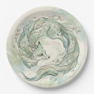 Mystical Fox Dragon Watercolor Art (1) Paper Plates