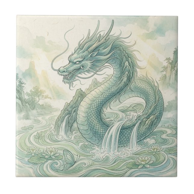 Mystical Fox Dragon Watercolor Art (2) Ceramic Tile (Front)