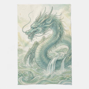 Mystical Fox Dragon Watercolor Art (2) Kitchen Towel