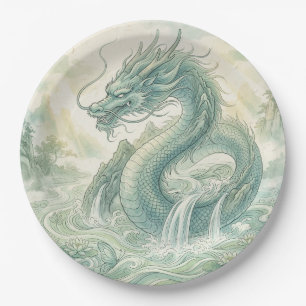 Mystical Fox Dragon Watercolor Art (2) Paper Plates