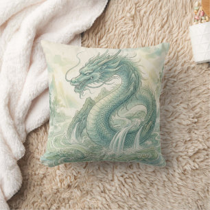 Mystical Fox Dragon Watercolor Art (2) Throw Pillow