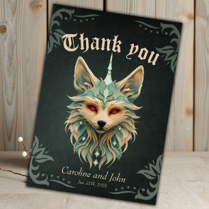 Mystical fox with piercing red eyes. thank you card