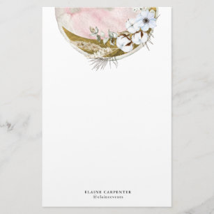 mystical full moon bohemian pink stationery paper