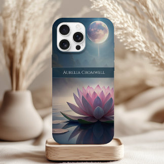 Mystical Full Moon Lotus with Custom Name iPhone 15 Case