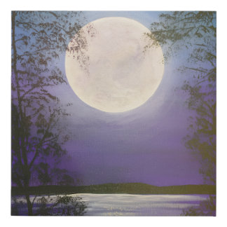 Mystical Full Moon Night Scene Faux Canvas Print