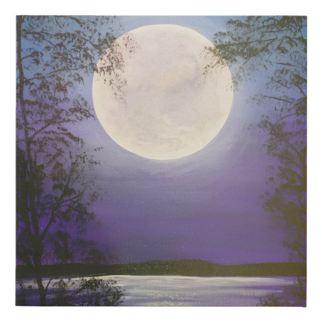Mystical Full Moon Night Scene Faux Canvas Print (Front)