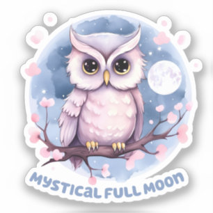 Mystical Full Moon – Pastel Purple Night Sky - Owl Sticker