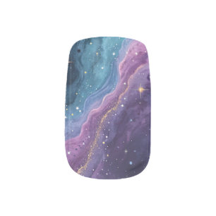Mystical Galaxy Purple & Teal Cosmic Stars Minx Nail Art