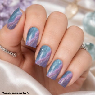 Mystical Galaxy Purple & Teal Cosmic Stars Minx Nail Art