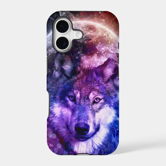 Mystical Galaxy Wolf Face with Full Moon  Iphone Case (Back)