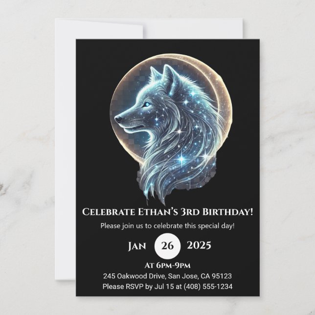Mystical Galaxy Wolf Kids Birthday Invitation (Front)