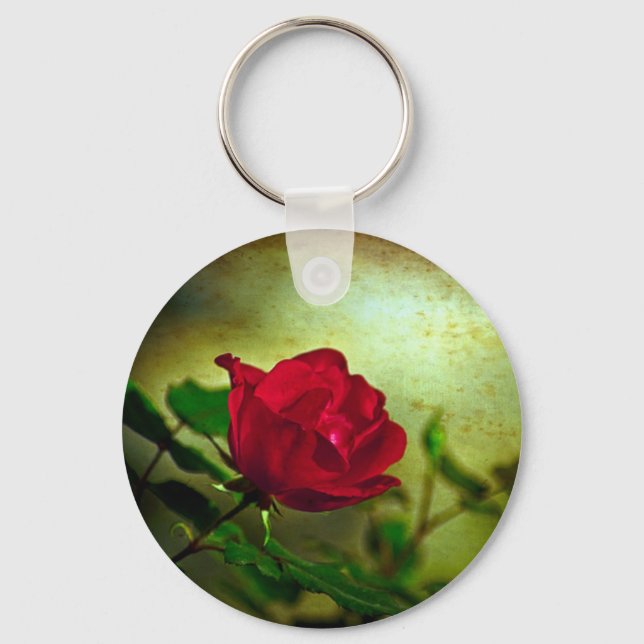 Mystical Garden Gothic Valentine's day Red Rose Keychain (Front)
