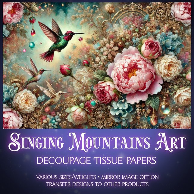 Mystical Garden Hummingbird & Rose Decoupage  Tissue Paper (Creator Uploaded)