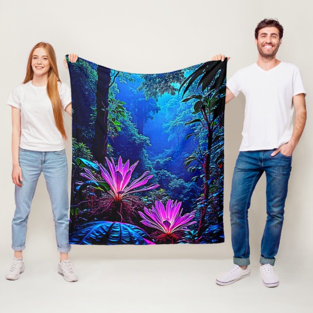 Mystical Glowing Jungle Bloom Design Fleece Blanket (In Situ)