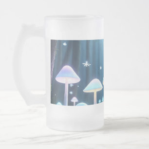 Mystical Glowing Neon Mushrooms Frosted Glass Beer Mug