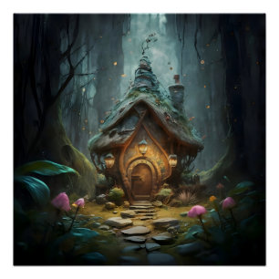 "Mystical Gnome Cottage: Whimsical Mushroom Haven Poster