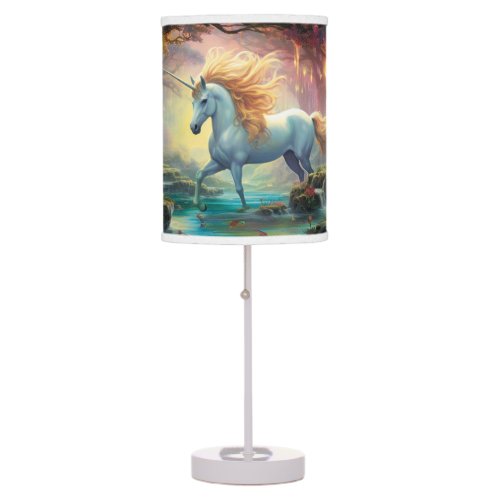 Mystical Gold and White Unicorn Illustration Table Lamp