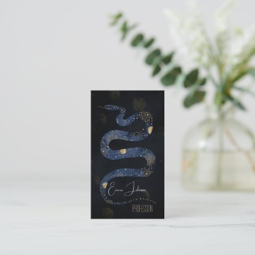 Mystical Gold Blue Serpent Galaxy Design Business Card