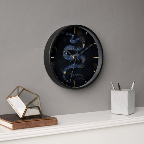 Mystical Gold Blue Serpent Galaxy Design Clock