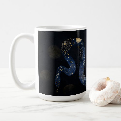 Mystical Gold Blue Serpent Galaxy Design Coffee Mug