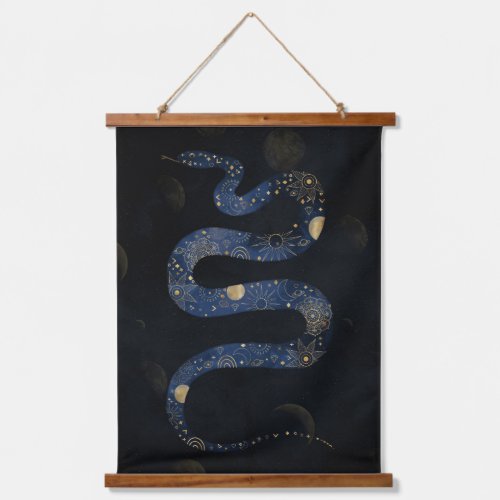 Mystical Gold Blue Serpent Galaxy Design Hanging Tapestry
