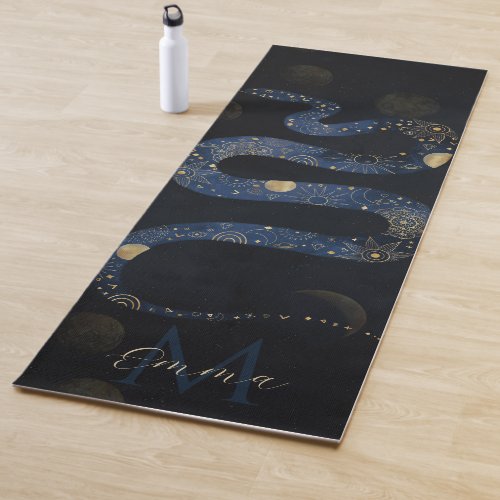 Mystical Gold Blue Serpent Galaxy Design Yoga Mat