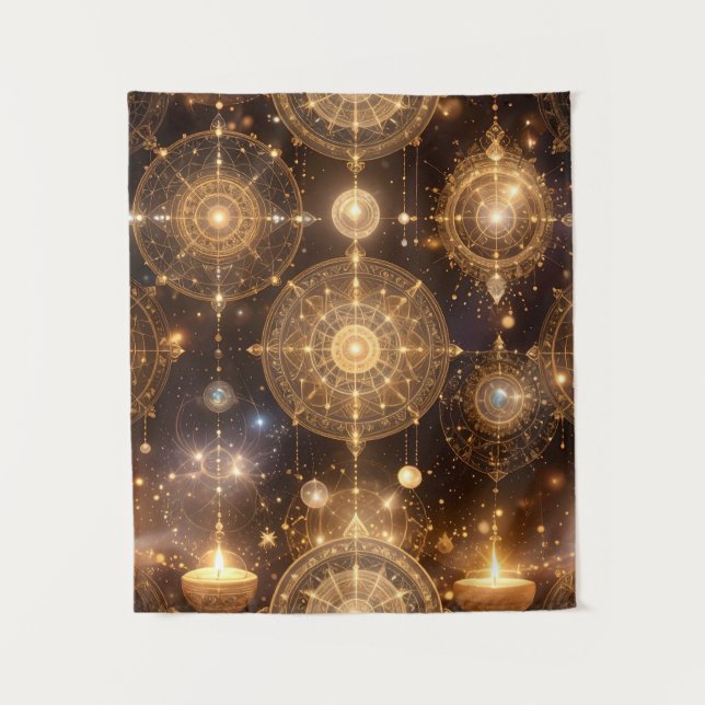 Mystical Gold Celestial Diagram Tapestry (Front)
